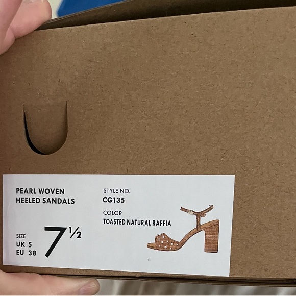 New in Box J. Crew Woven pearl heeled sandals in Toasted Woven Raffia - Picture 9 of 9